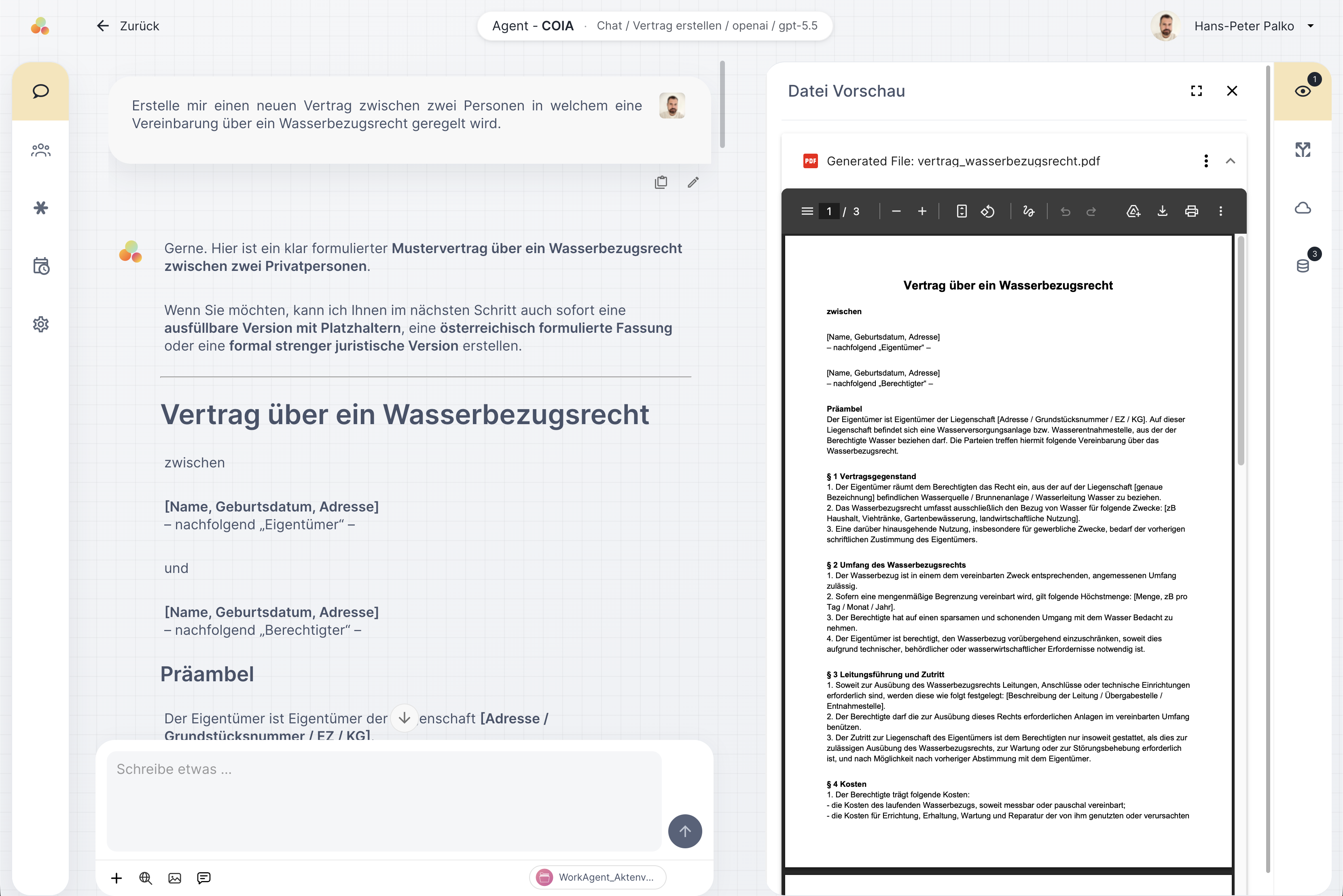 COIA erstellt und bearbeitet Dateien direkt im Chat, mit Vorschau und Ablage