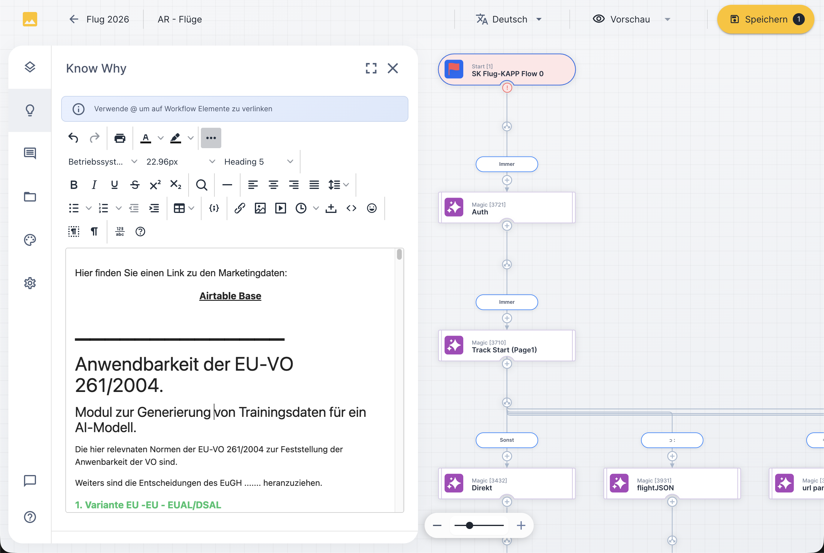 Know-Why-Tab dokumentiert Norm, Datum und Begr&uuml;ndung pro Workflow