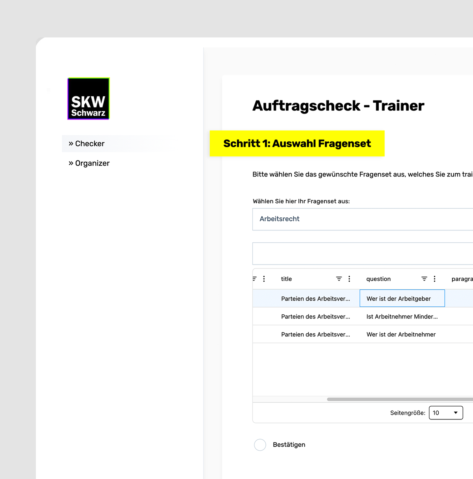 SKW Schwarz, Auftragscheck-Trainer in UNOY