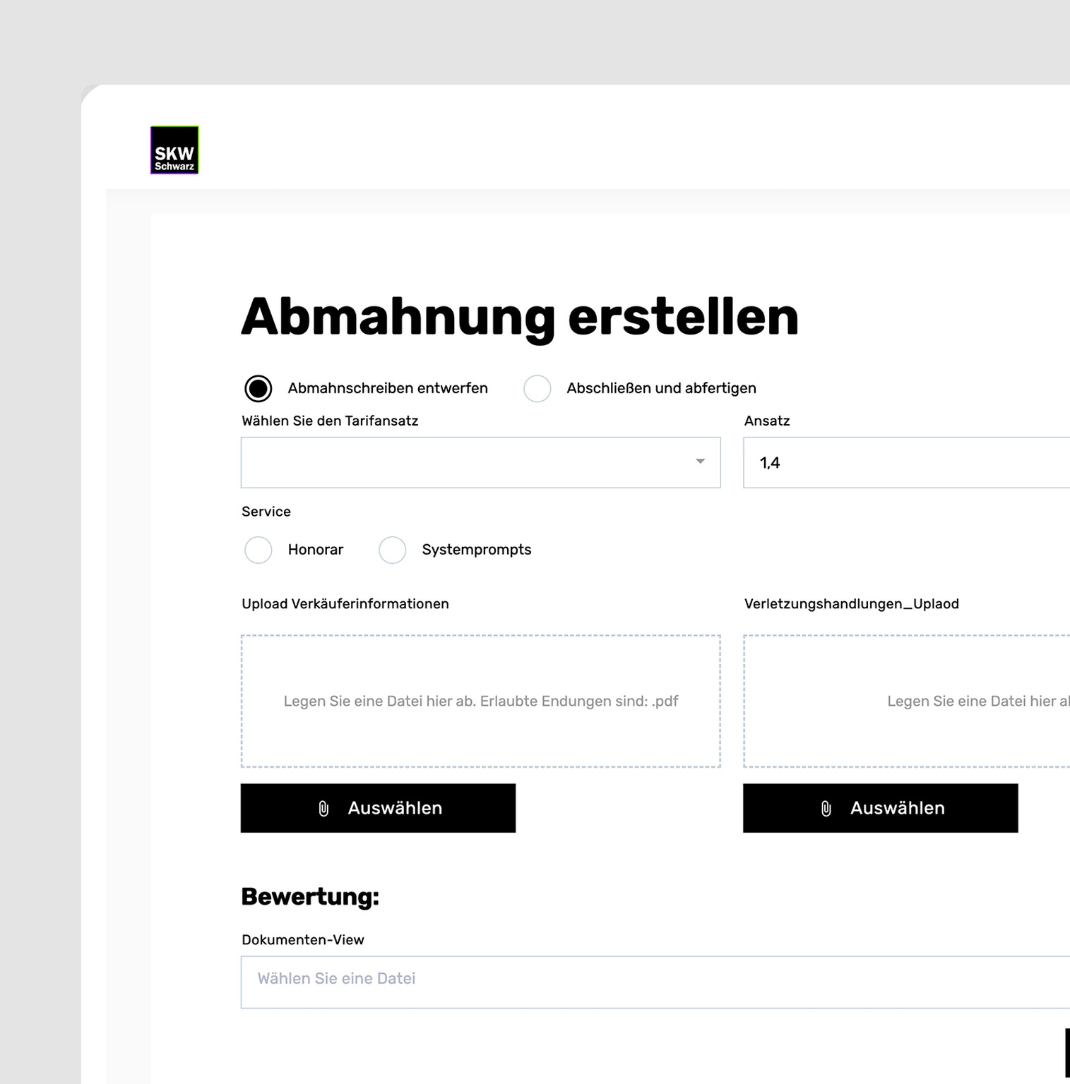 SKW Schwarz, Abmahnung erstellen in UNOY
