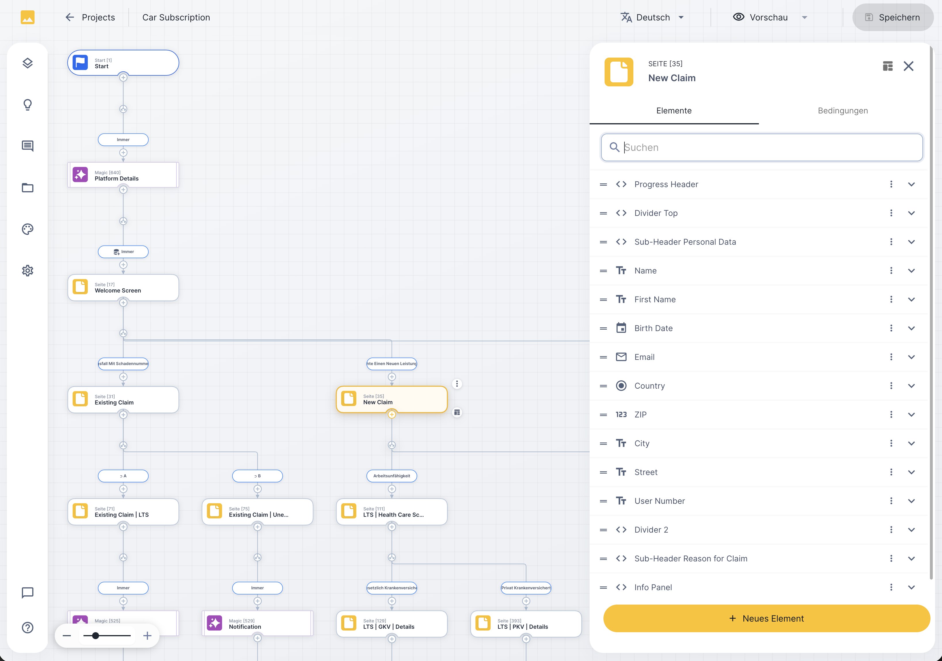 UNOY Workflow im Designer, visuell gebaut